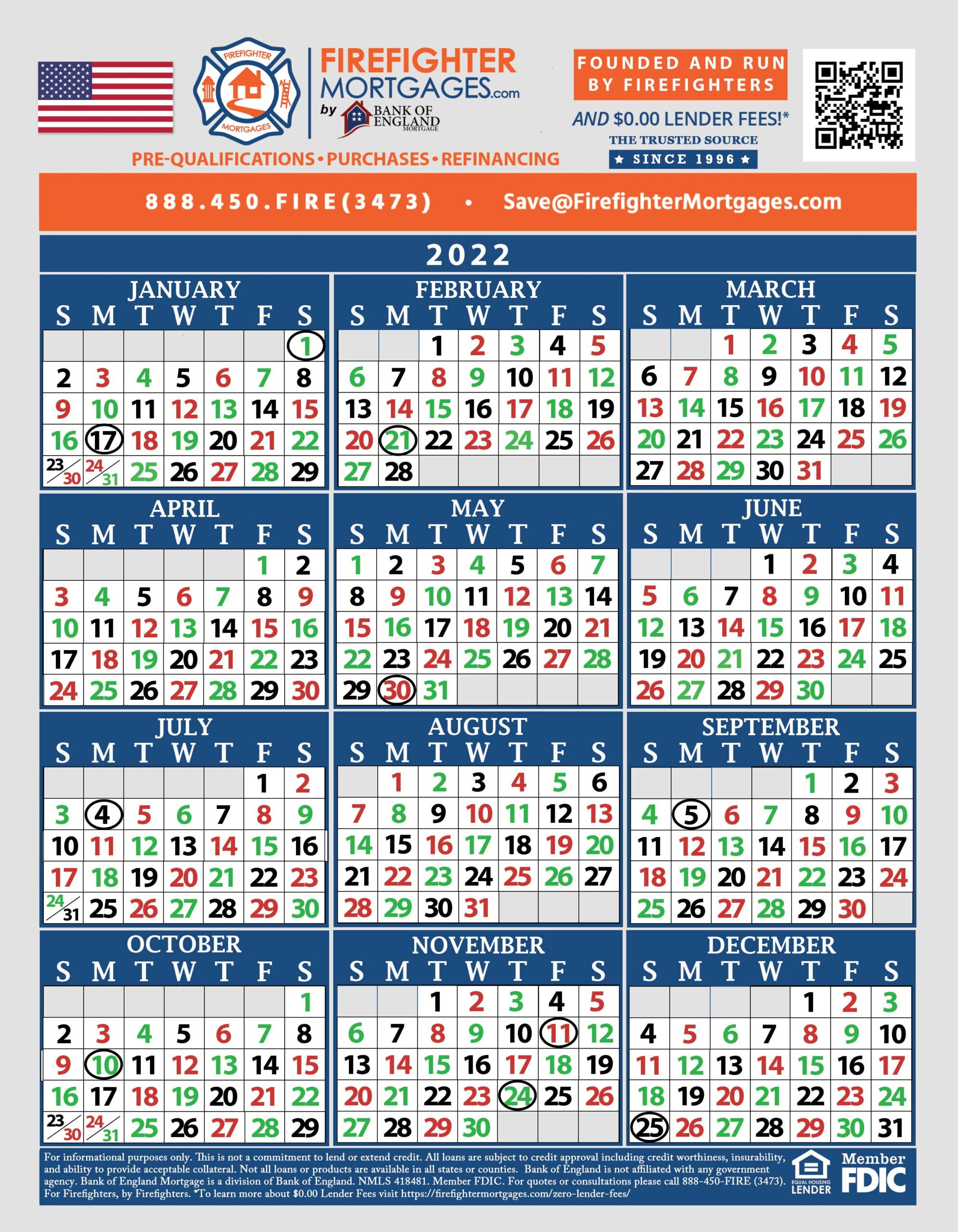 Firefighter Shift Calendars - Firefighter Mortgages® for 48 96 Shift Calendar 2025 Printable