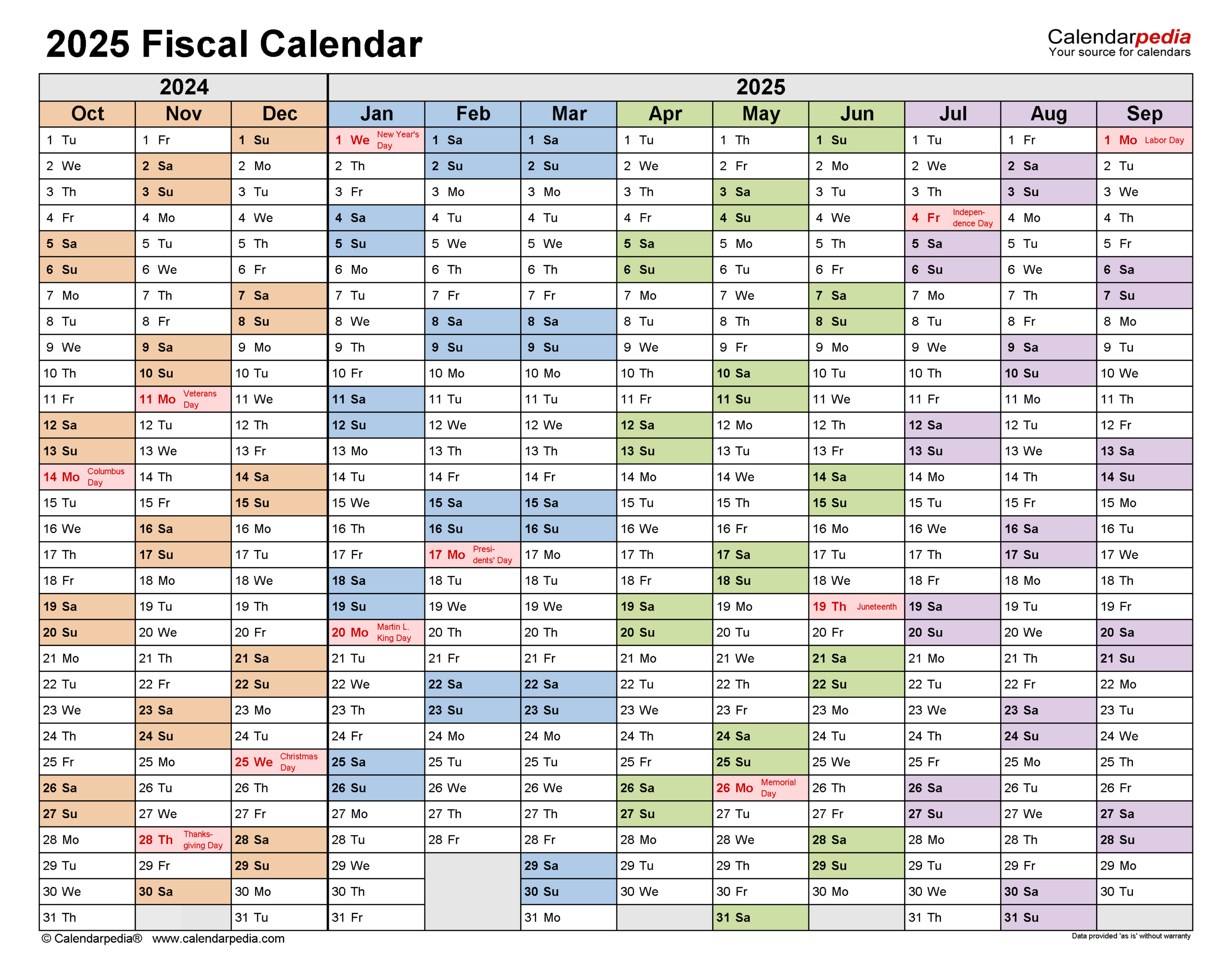 Fiscal Calendars 2025 - Free Printable Word Templates for Fiscal Calendar 2025 Printable