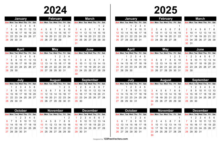 4 Year Calendar 2024 to 2025 Printable