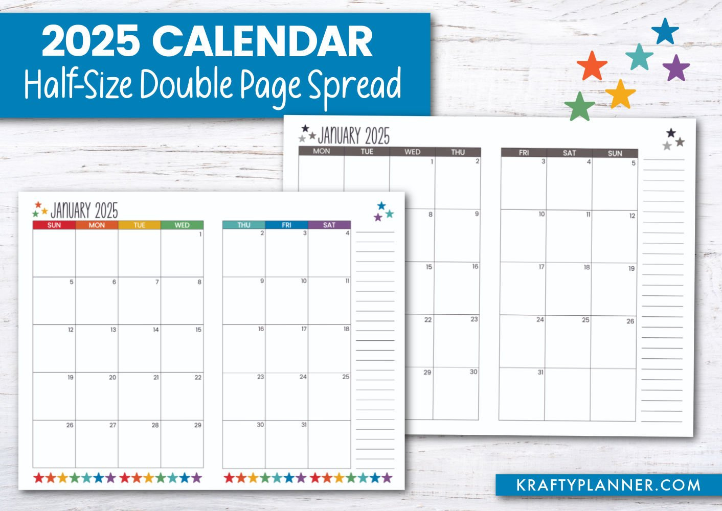 Free 2025 Calendar: Half-Size Landscape — Krafty Planner in Free Printable Monthly Calendar 2025 Landscape