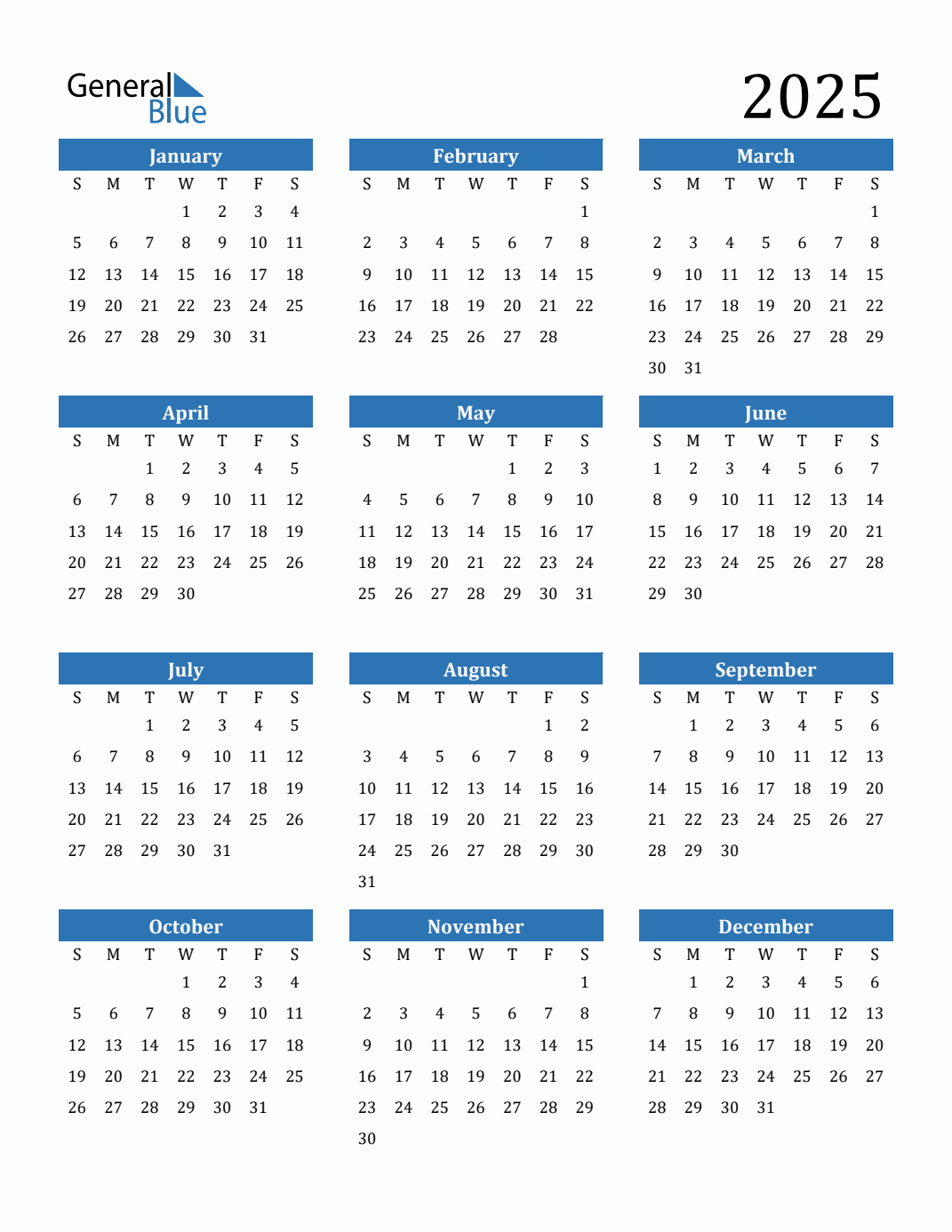 Free 2025 Calendars In Pdf, Word, Excel in Free Printable 2025 Annual Calendar