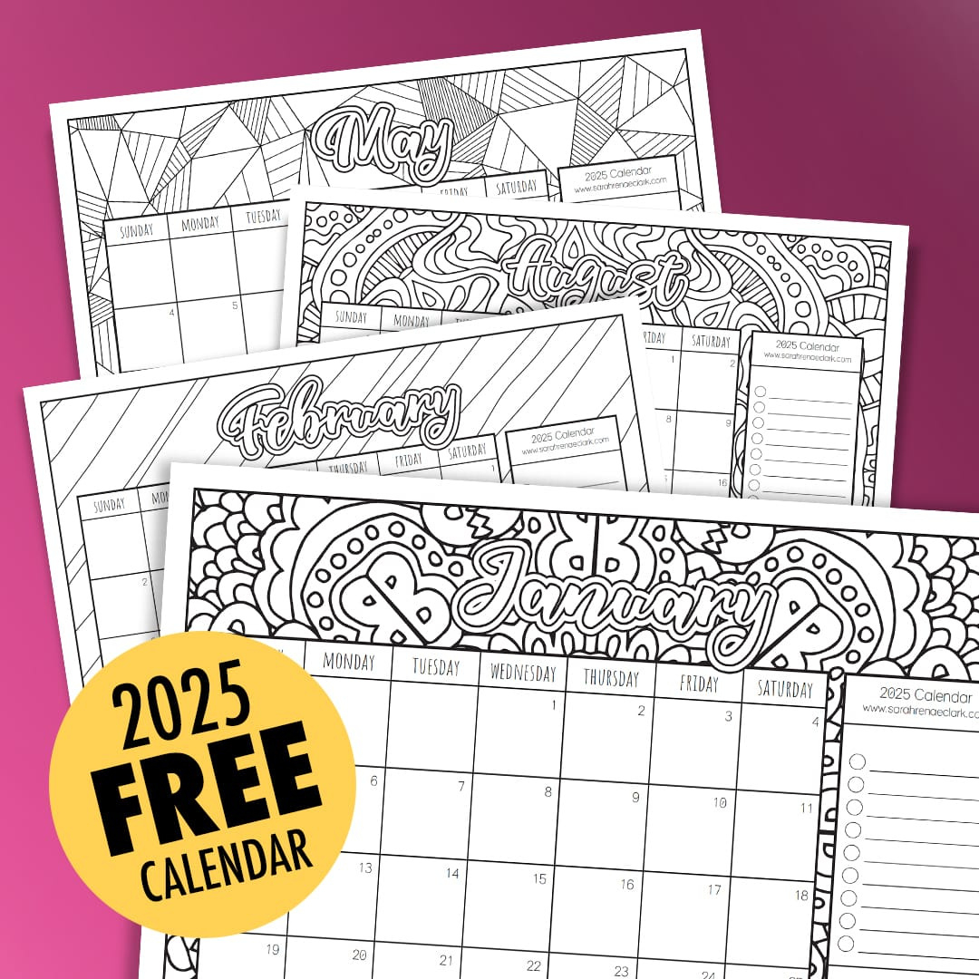 Free 2025 Printable Coloring Calendar -Sarah Renae Clark for Color Calendar 2025 Printable