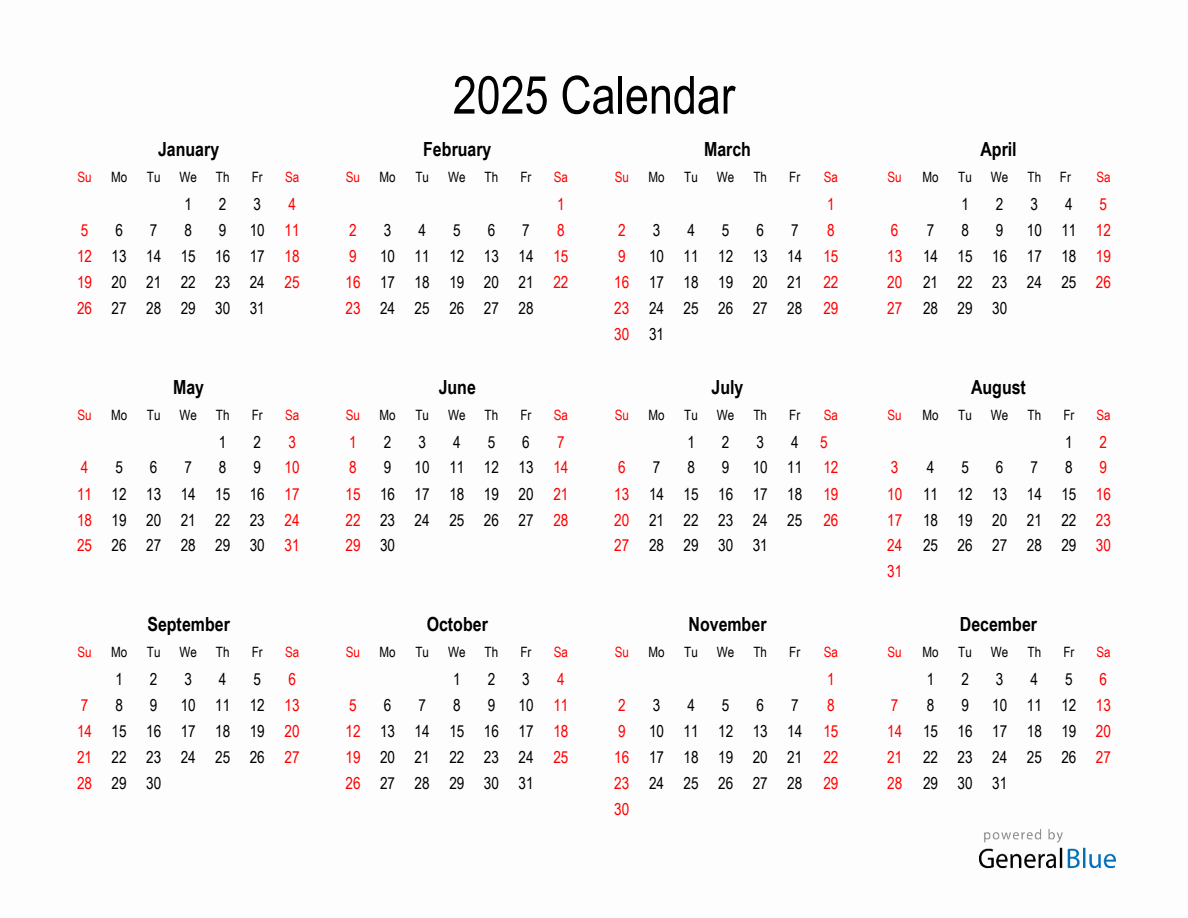 Free Calendar For 2025 in 2025 Calendar Landscape Printable Free