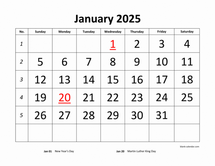 Printable Blank 2025 Calendar Free