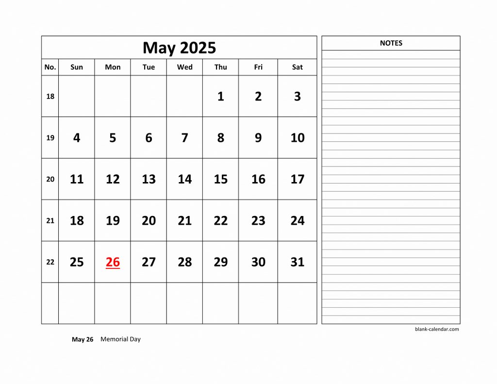 Free Download Printable May 2025 Calendar, Large Space For within May 2025 Calendar With Notes Printable