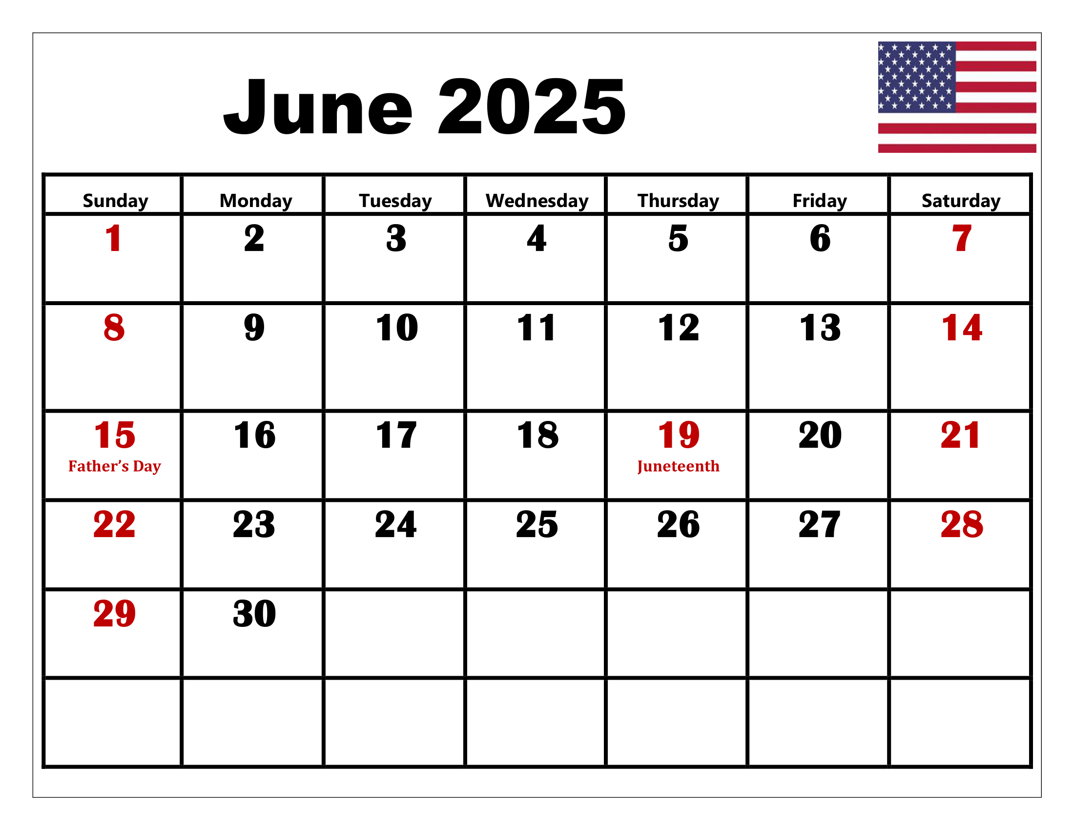 Free June 2025 Calendar Printable Pdf Template With Holidays in June 2025 Calendar Printable with Holidays