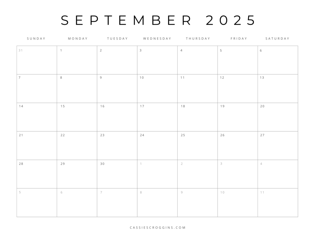 Free Printable 2025 Blank Calendar Templates (All 12 Months) for Blank September 2025 Calendar Printable