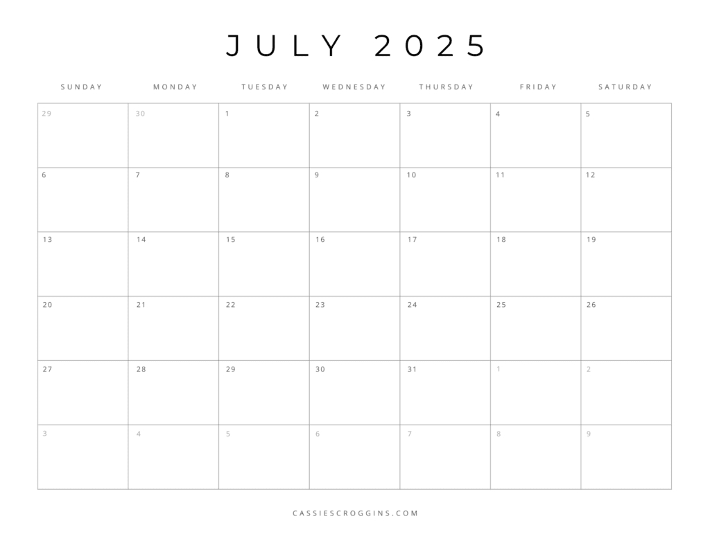 Free Printable 2025 Blank Calendar Templates (All 12 Months) for Free Blank Calendar Printable 2025