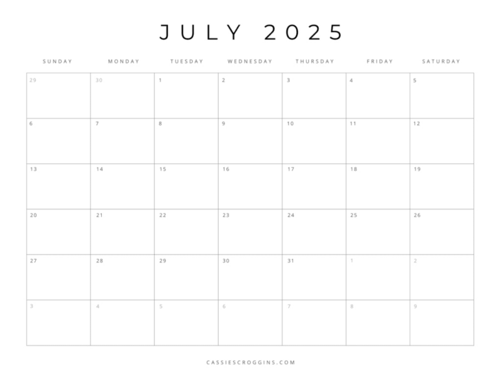 July Free Printable Calendar 2025