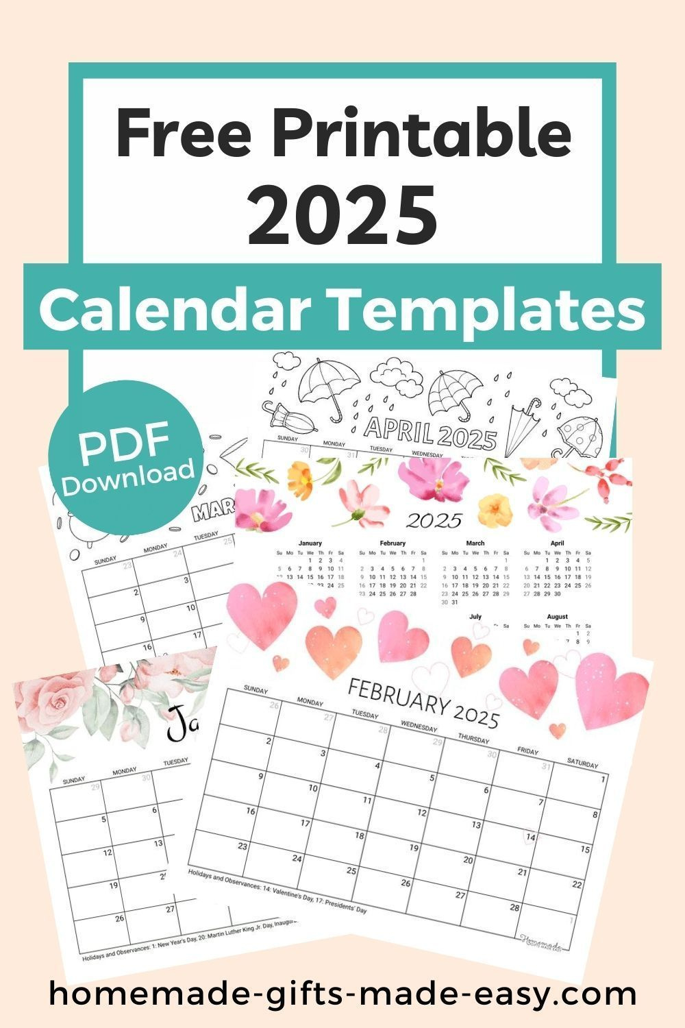 Free Printable 2025 Calendar Year | Homemade Gifts Made Easy inside 2025 Printable Calendar Homemade Gifts Made Easy