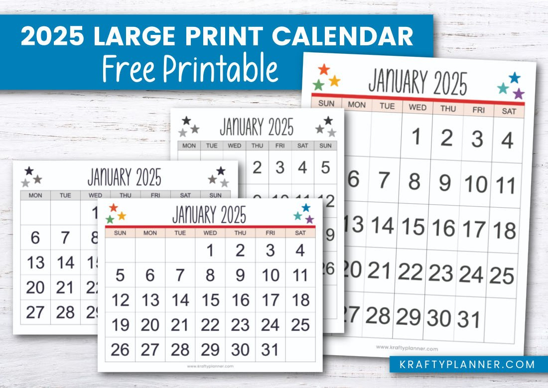 Free Printable 2025 Large Print Calendar — Krafty Planner for Free Large Printable Calendar 2025