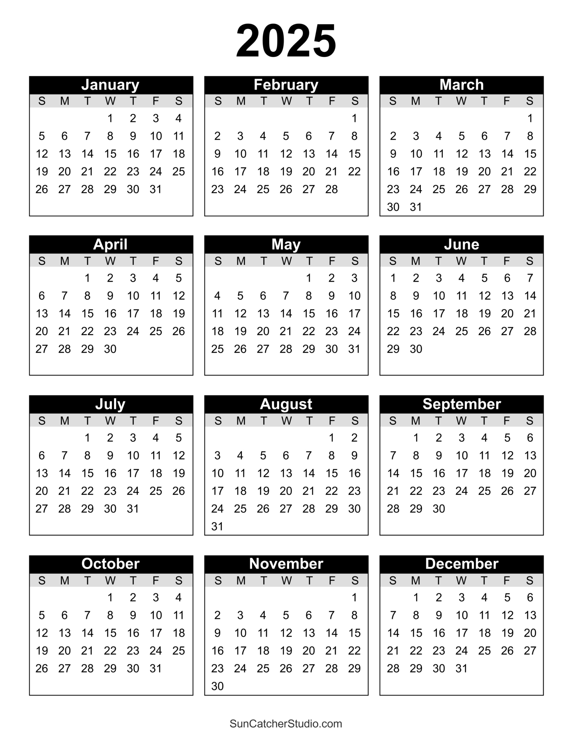 Free Printable 2025 Yearly Calendar – Diy Projects, Patterns for Free Printable Year Calendar 2025