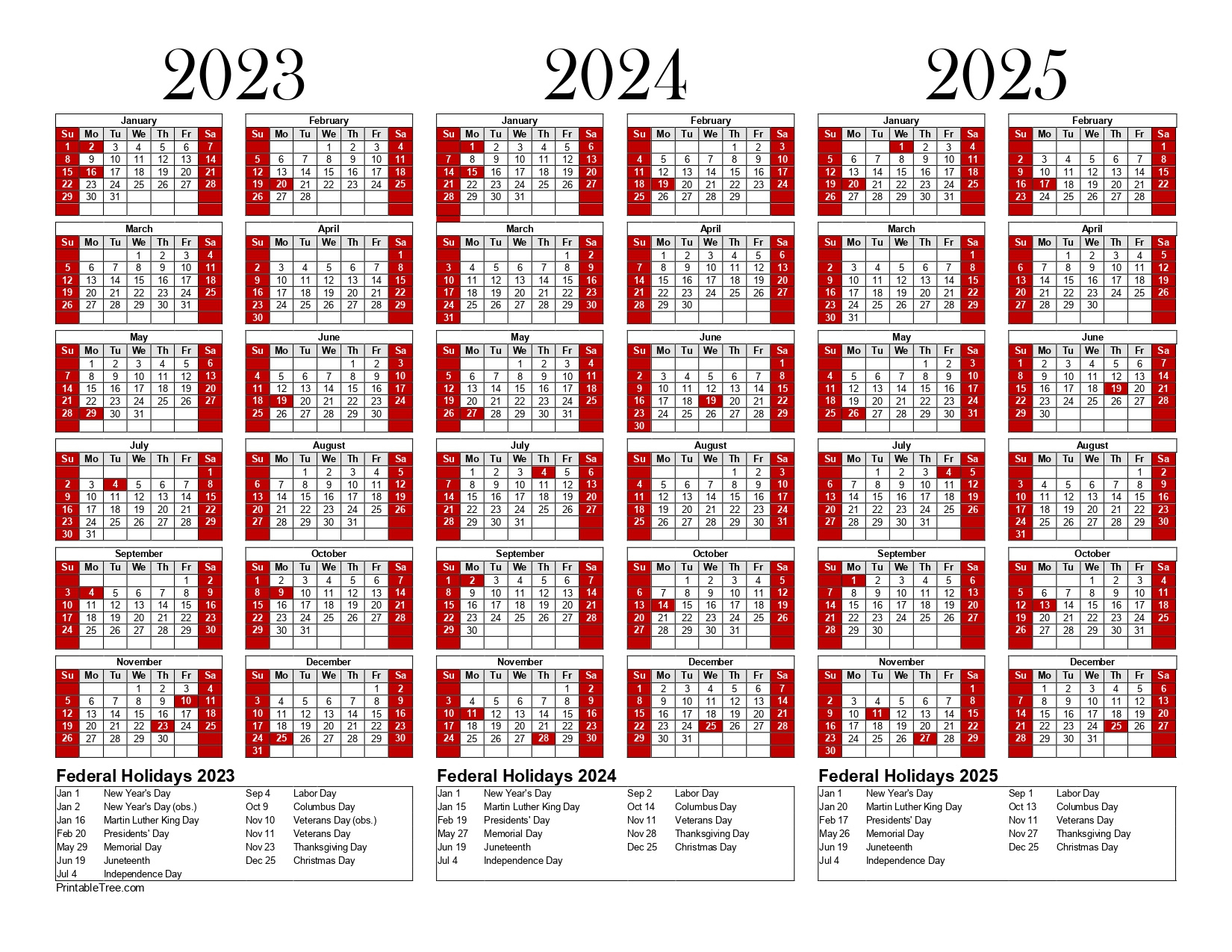 Free Printable 3 Year Calendar 2023, 2024 &amp;amp; 2025 Pdf Templates regarding 3 Year Calendar 2024 To 2025 Printable