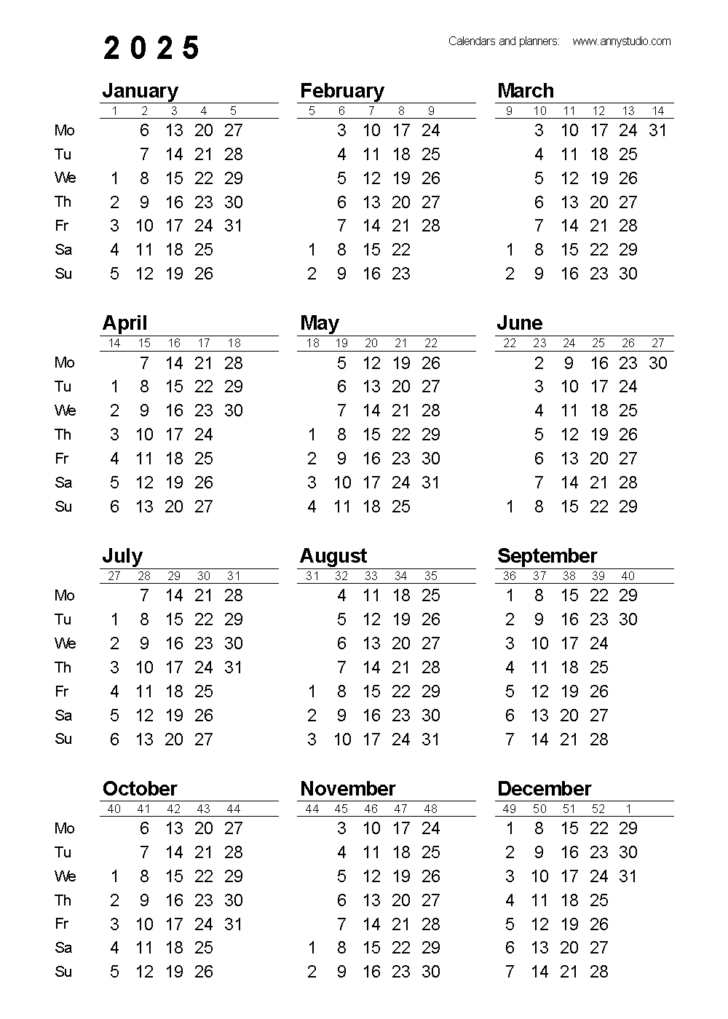 Free Vertical Printable Calendar 2025