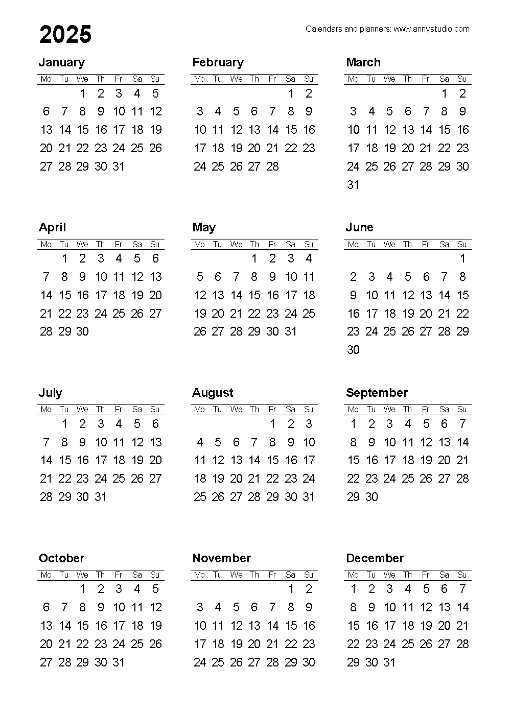 Free Printable Calendars And Planners 2025, 2026 And 2027 throughout 2025 Calendar Printable A4