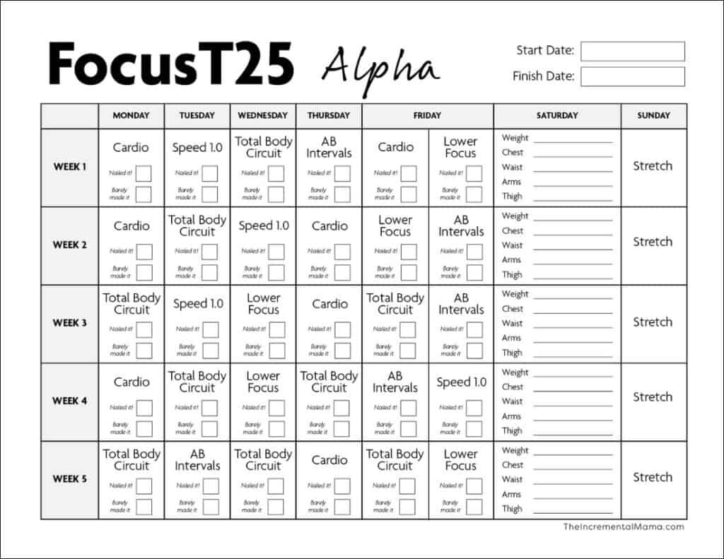 Free Printable Focus T25 Calendar (Alpha, Beta &amp;amp; Gamma) with 2025 Workout Calendar Printable