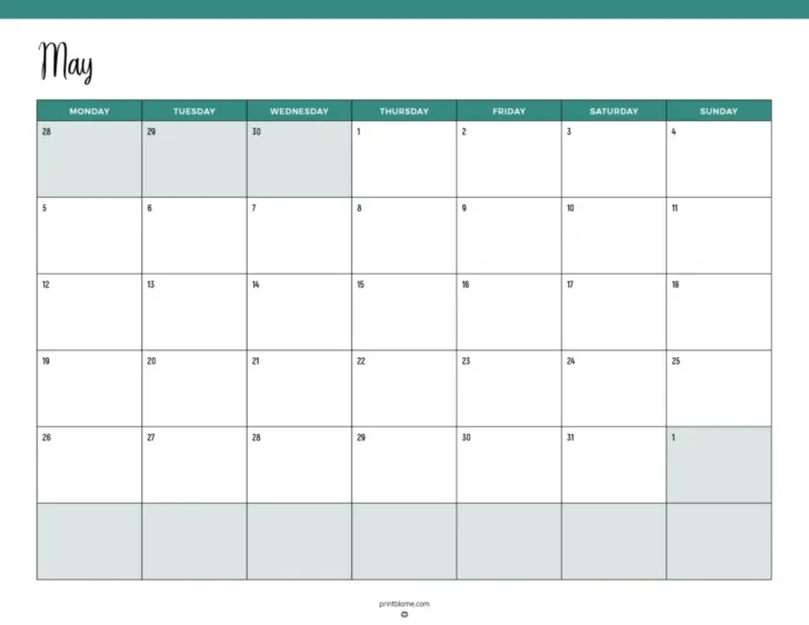 Printable Blank Monthly Calendar 2025
