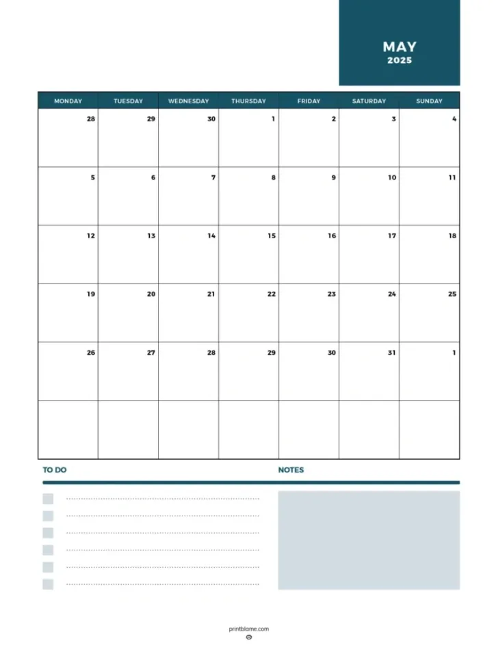 Printable Calendar 2025 with Notes Section