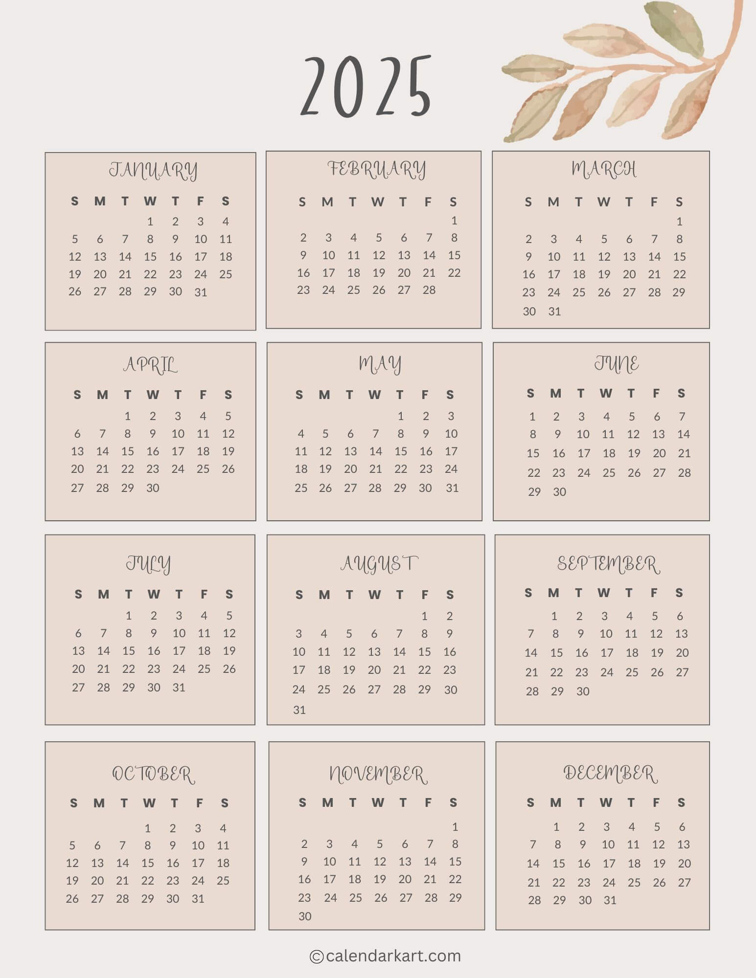 Free Printable Year At A Glance Calendar 2025 - Calendarkart in 2025 Calendar At A Glance Printable Free