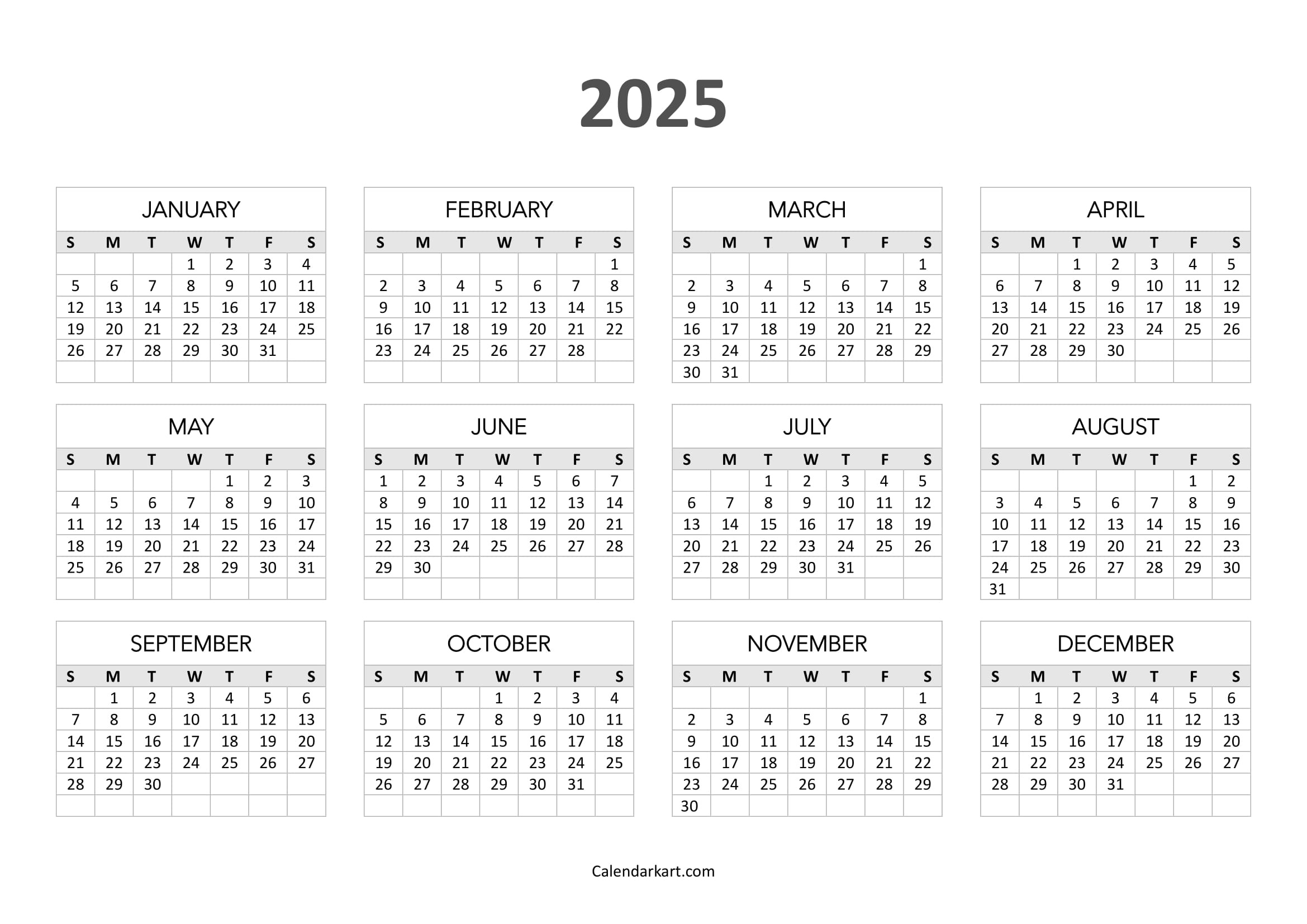 Free Printable Year At A Glance Calendar 2025 - Calendarkart within 2025 Month At A Glance Calendar Printable