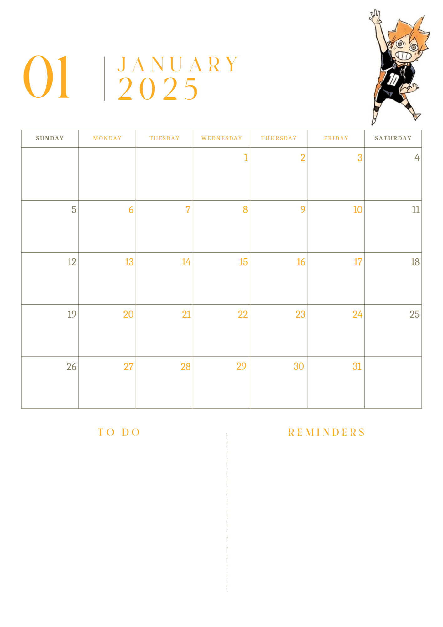 Haikyuu/Anime Planner Template 2025Melpys - Raket.ph within Anime Calendar 2025 Printable