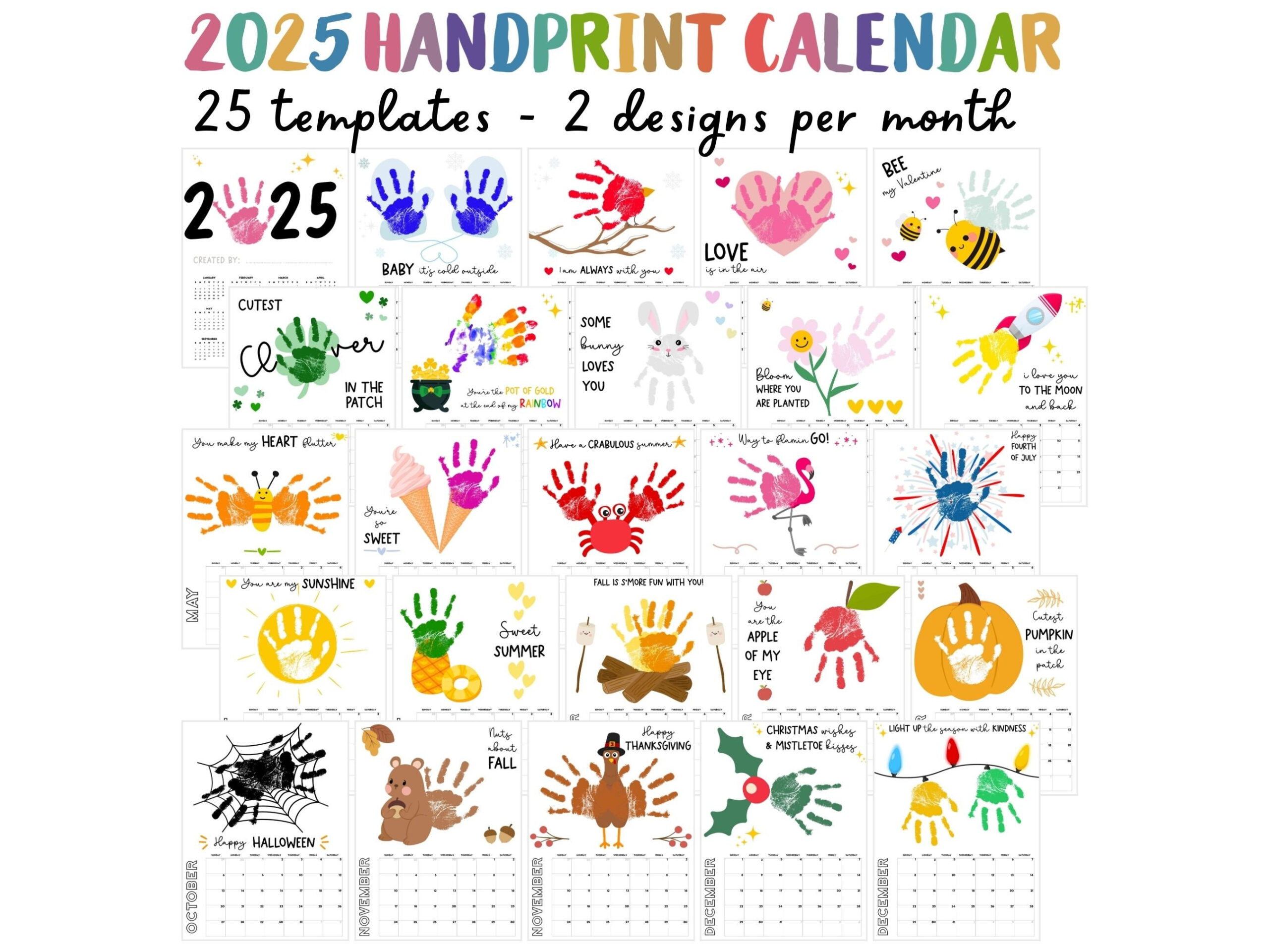 Handprint Calendar 2025, Printable Handprint Craft Bundle pertaining to Free Printable Handprint Calendar 2025