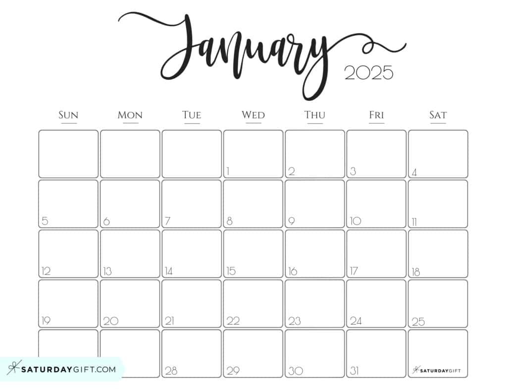 January 2025 Calendar - 20 Cute &amp;amp; Free Printables | Saturdaygift for Printable Calendar January 2025 Free