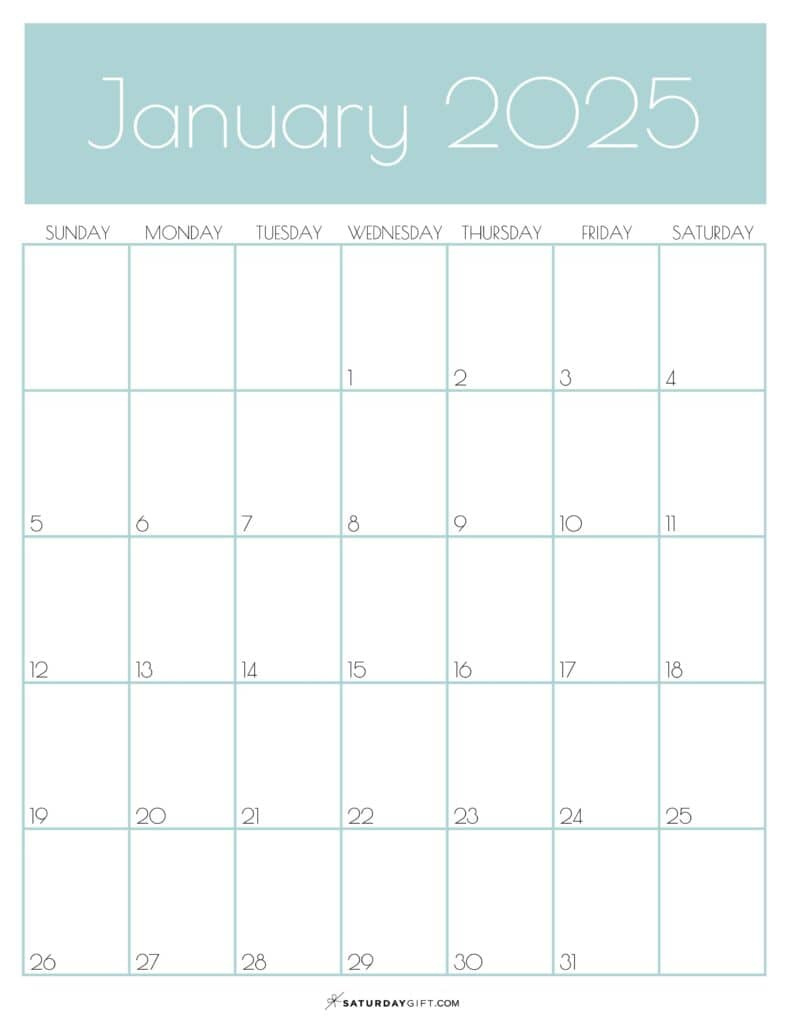 January 2025 Calendar - 20 Cute &amp;amp; Free Printables | Saturdaygift inside 2025 Monthly Calendar Printable Portrait Mode