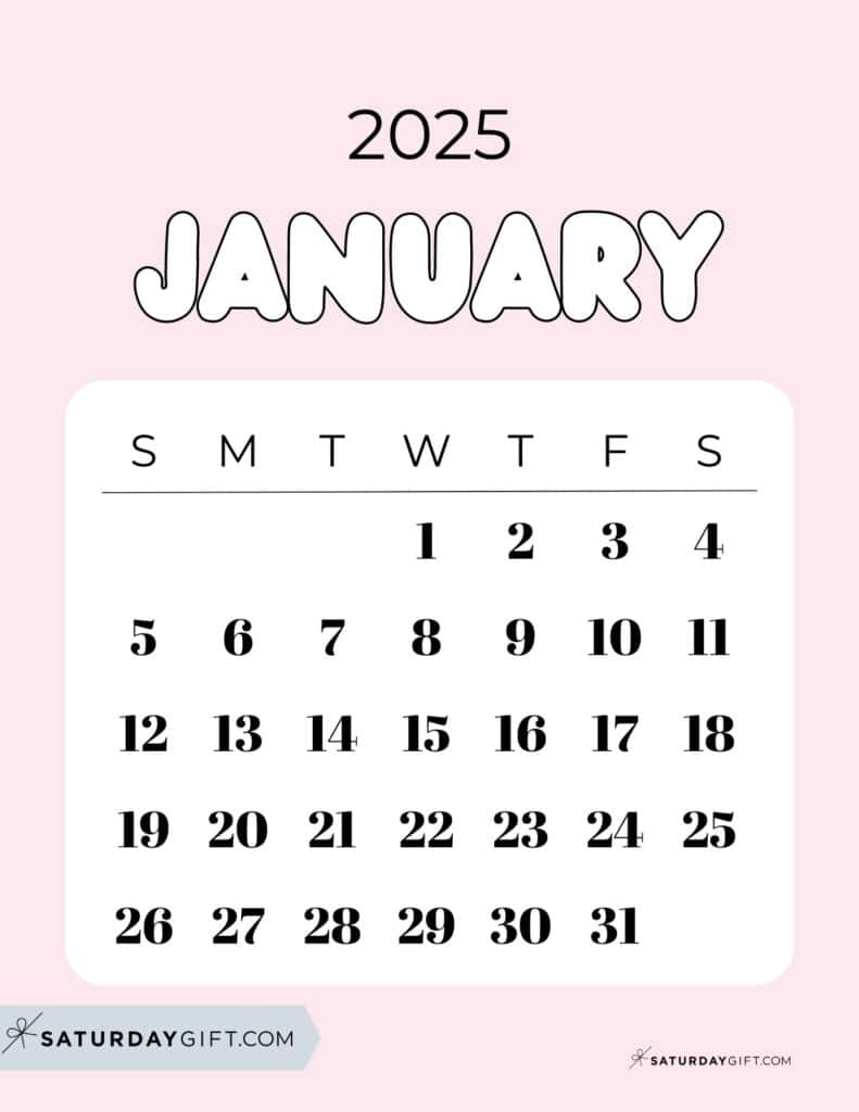 January 2025 Calendar - 20 Cute &amp;amp; Free Printables | Saturdaygift intended for January 2025 Calendar Printable Cute