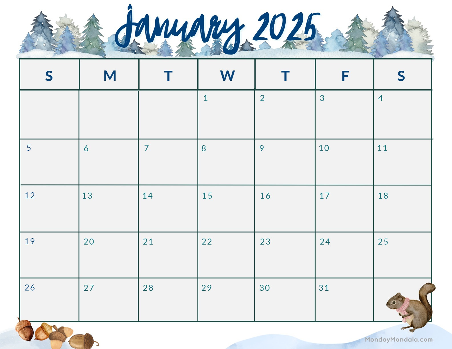 January 2025 Calendar (52 Free Pdf Printables) for Cute Printable January 2025 Calendar