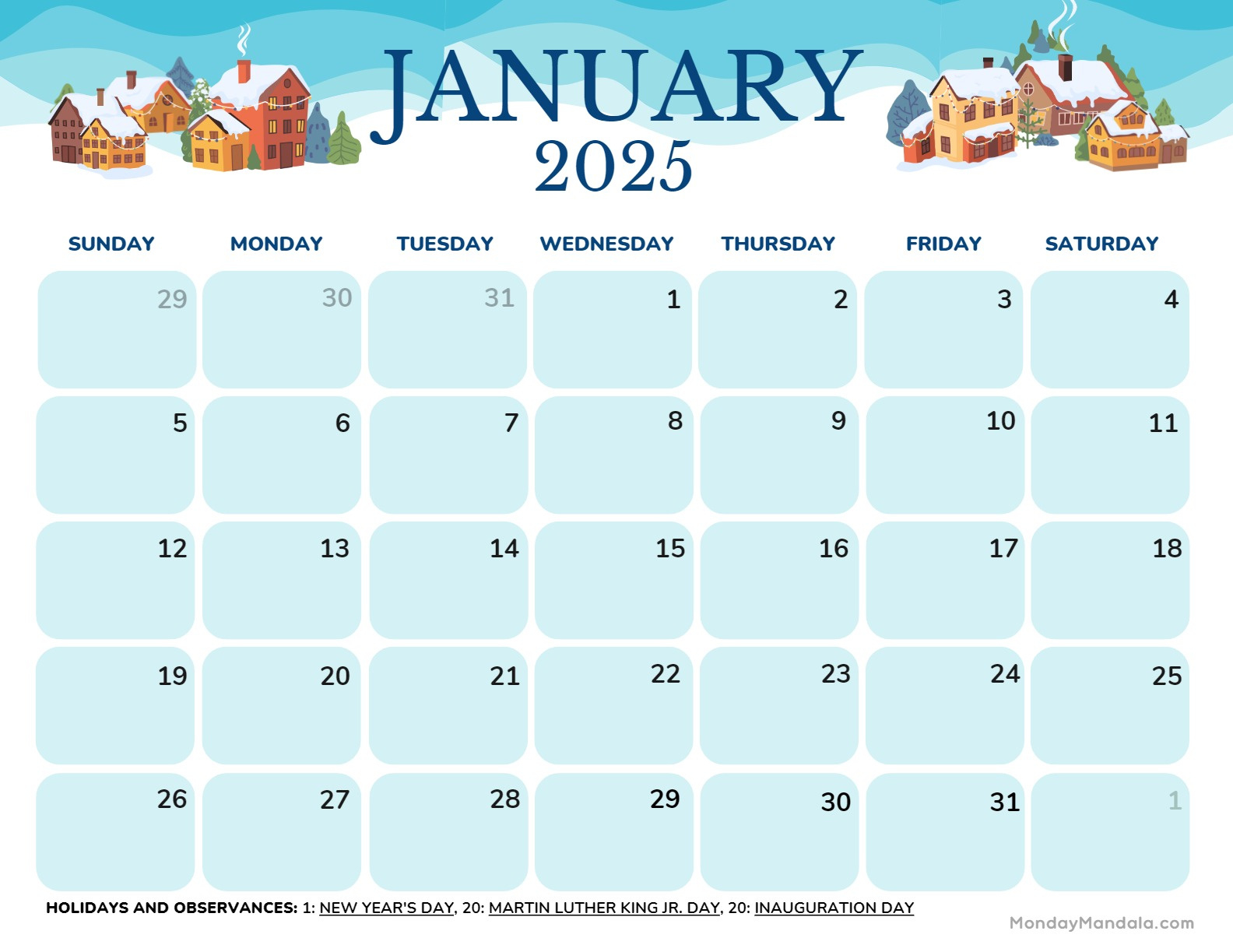 January 2025 Calendar (52 Free Pdf Printables) pertaining to January 2025 Calendar Printable with Holidays