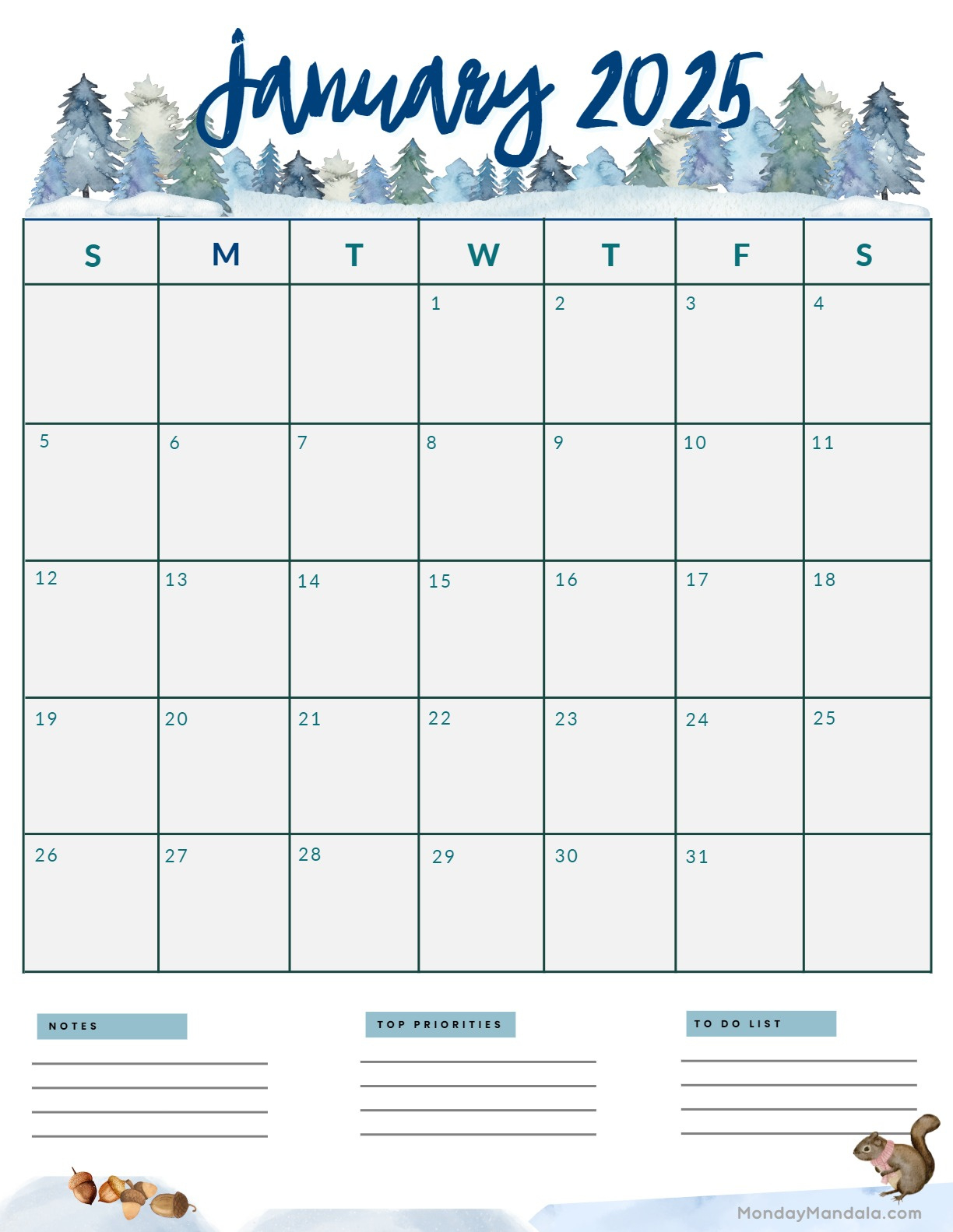 January 2025 Calendar (52 Free Pdf Printables) regarding Monthly Calendar 2025 Printable Portrait