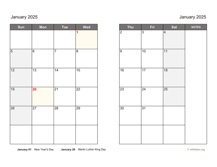 Free Printable 2 Page Monthly Calendar 2025