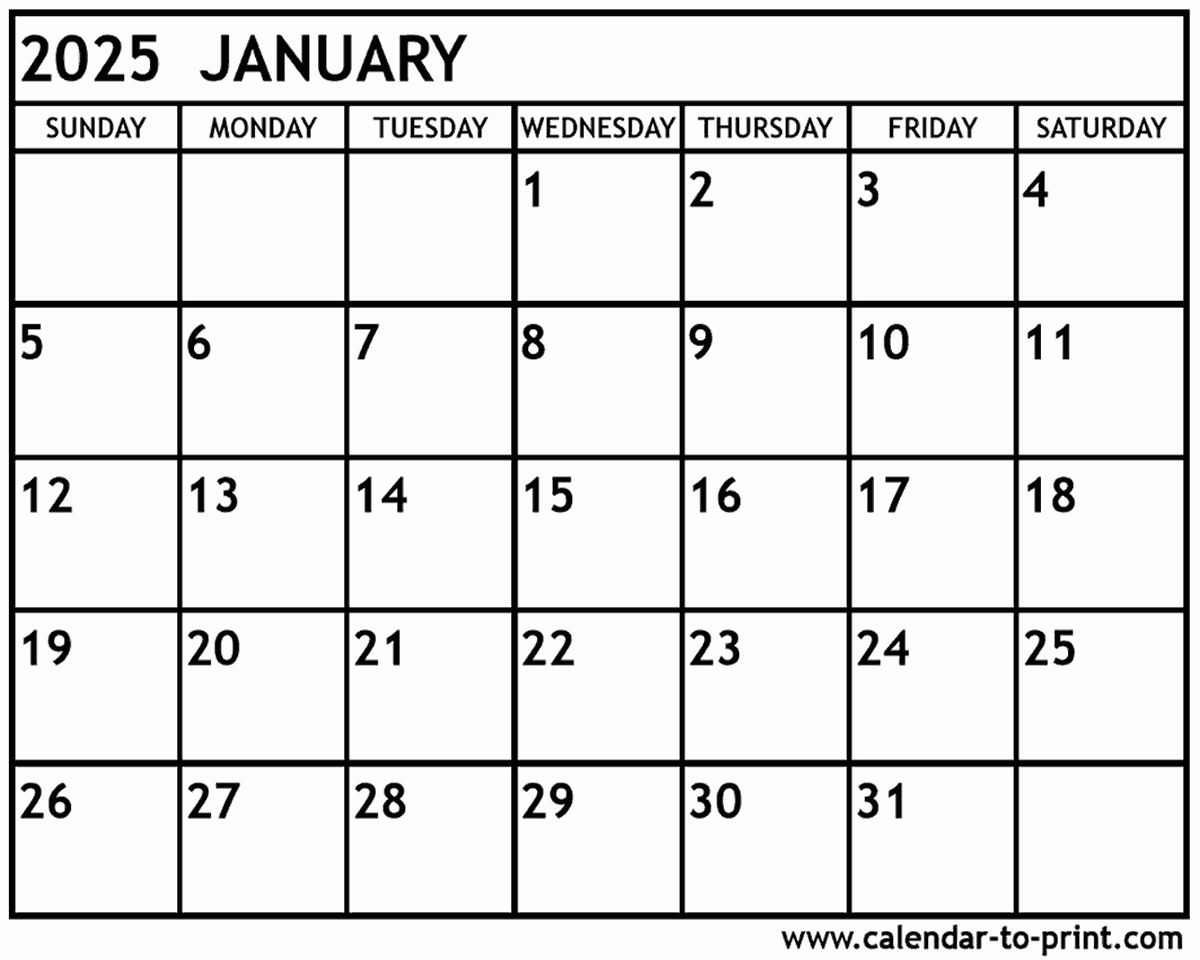 January 2025 Calendar Printable in Free Printable January 2025 Calendar with Holidays