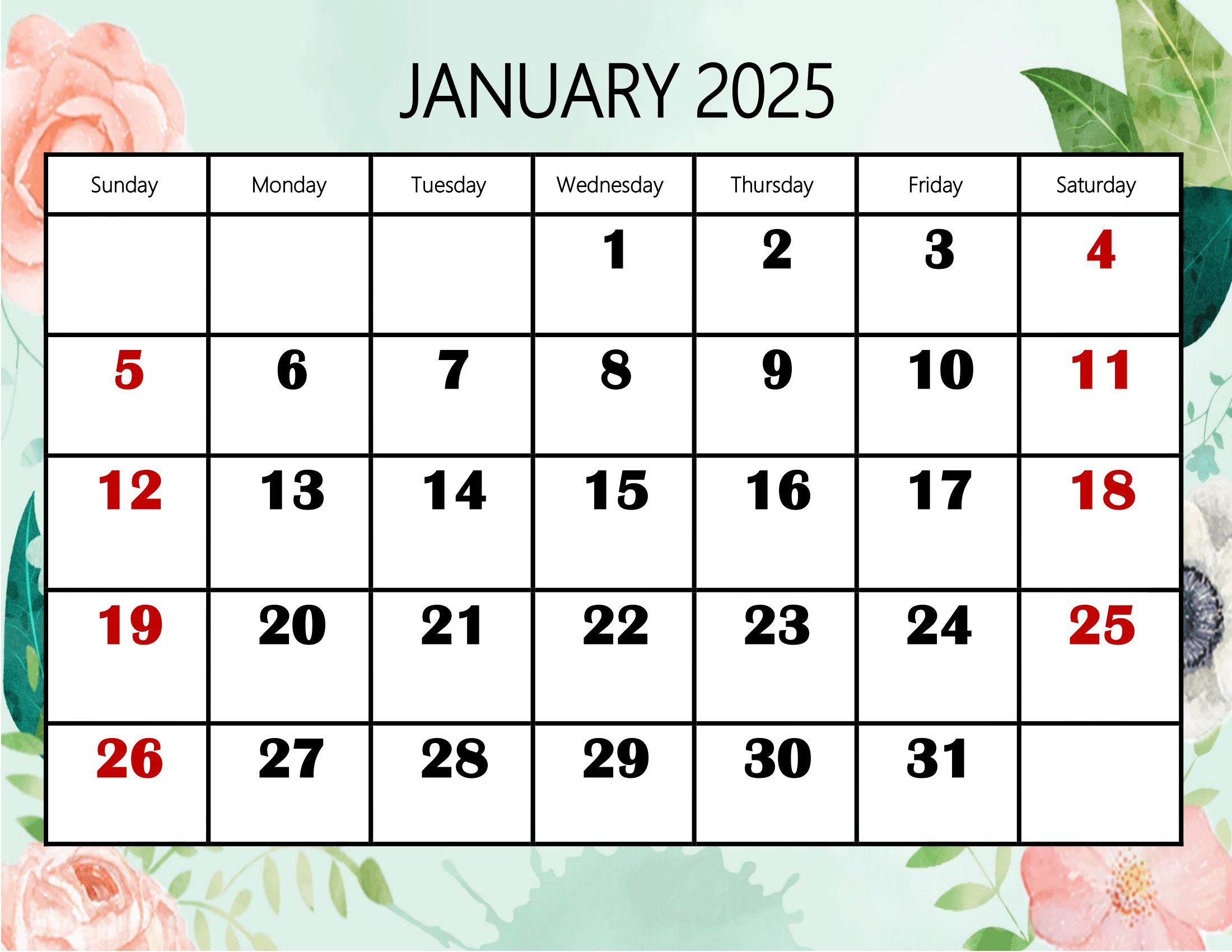 January 2025 Calendar Printable Pdf Template With Holidays for Printable January 2025 Calendar With Holidays