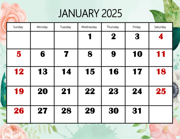 Free Printable January 2025 Monthly Calendar with Holidays Free Printable January 2025 Monthly Calendar with Holidays