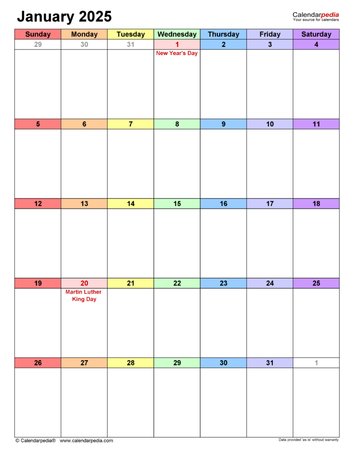 2025 Monthly Calendar Printable Portrait Mode