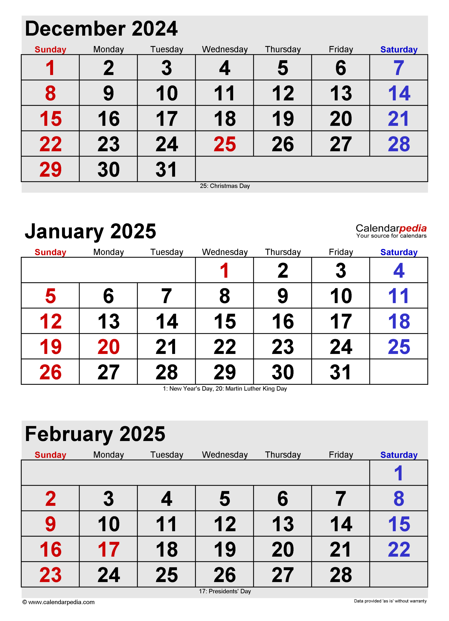 January 2025 Calendar | Templates For Word, Excel And Pdf for December 2024 and January 2025 Calendar Printable