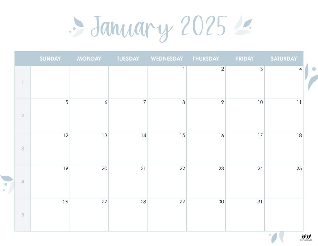 January 2025 Calendars - 107 Free Printables | Printabulls for Free Printable Calendar January 2025