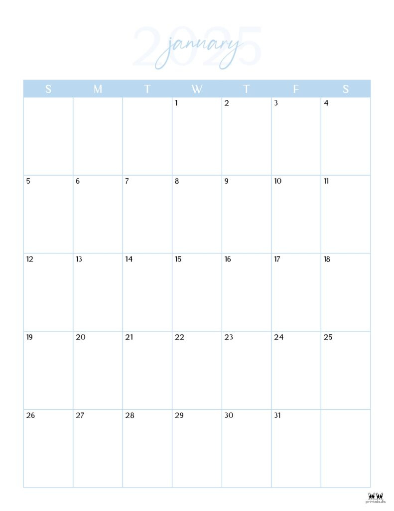 January 2025 Calendars - 107 Free Printables | Printabulls in 2025 January Calendar Printable