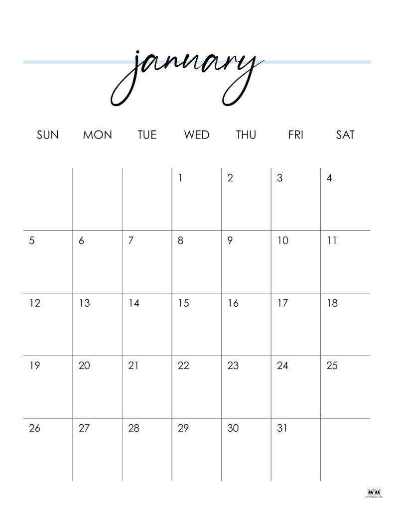 January 2025 Calendars - 107 Free Printables | Printabulls in 2025 Printable Calendar by Month Vertical