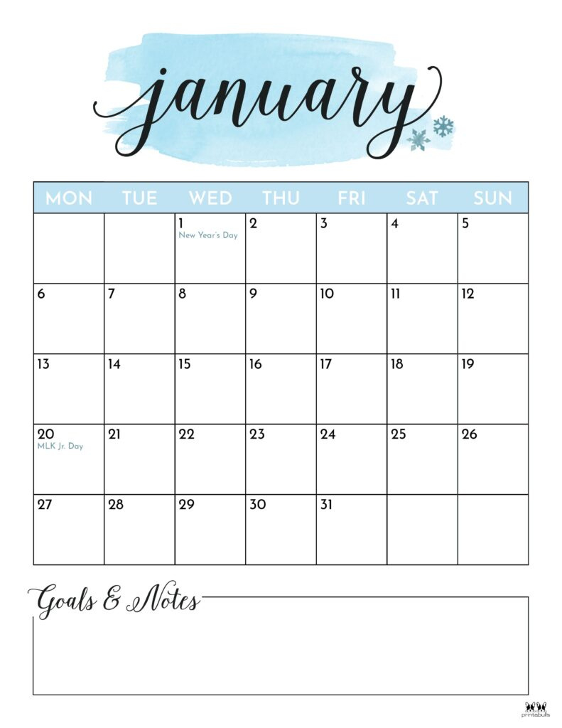 January 2025 Calendars - 107 Free Printables | Printabulls inside 2025 Monthly Calendar Printable Cute