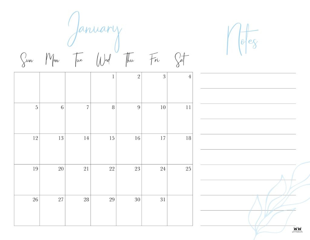 January 2025 Calendars - 107 Free Printables | Printabulls pertaining to Free Printable 2025 Calendar With Notes Section