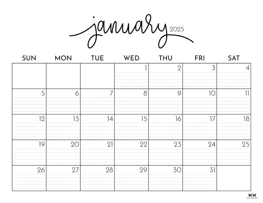 January 2025 Calendars - 107 Free Printables | Printabulls regarding Free Printable Lined Calendar 2025