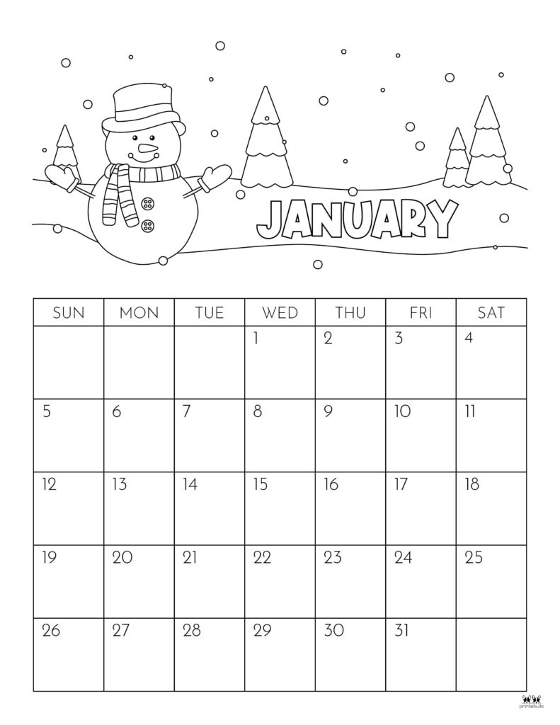 January 2025 Calendars - 107 Free Printables | Printabulls throughout 2025 Coloring Calendar Printable Free