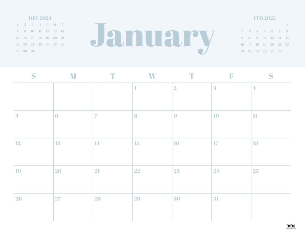 January 2025 Calendars - 107 Free Printables | Printabulls throughout 2025 Free Printable Calendar by Month