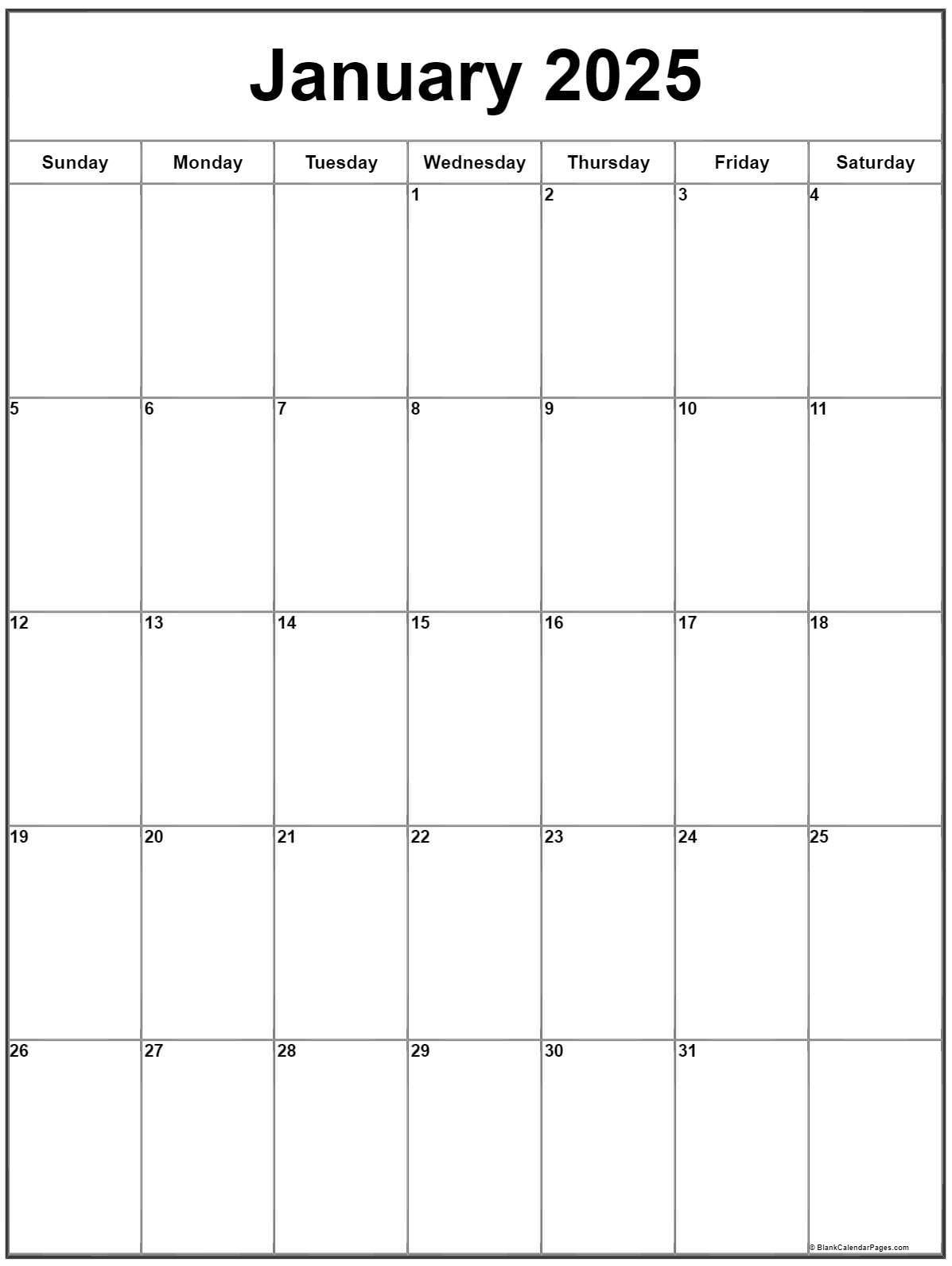 January 2025 Vertical Calendar | Portrait in January 2025 Calendar Printable Vertical