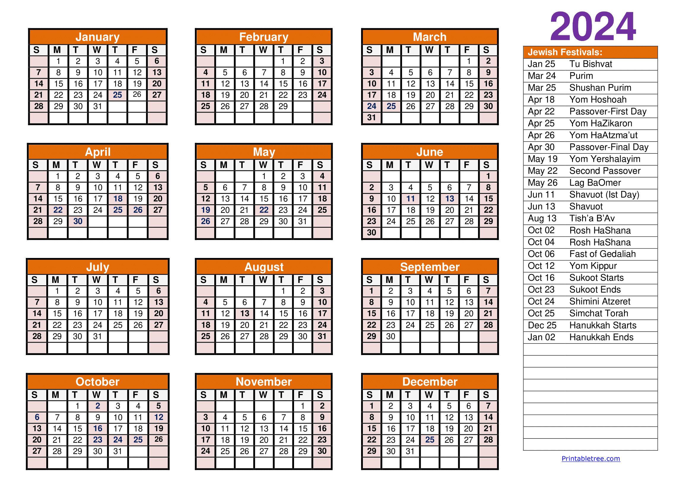 Jewish Calendar 2024, 2025 Pdf Templates With Jewish Holidays Lists in Hebrew Calendar 2025 With Holidays Printable