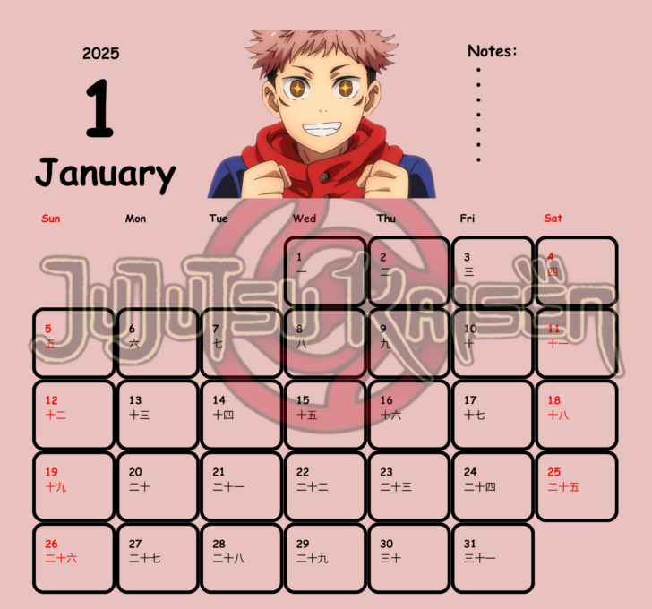 Anime Calendar 2025 Printable