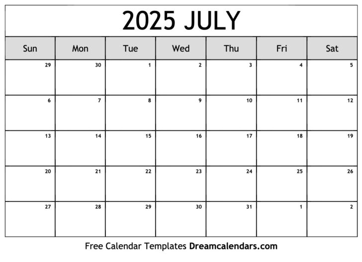 July 2025 Calendar with Holidays Printable Free